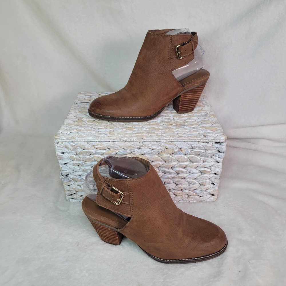 Cole Haan Slingback Ankle Booties Brown Leather Shoes Heels Size 7 B Boho Office